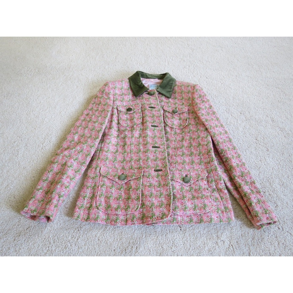 Gaisberger Salzburg Austria Pink Green Tweed Velvet Trim Jacket Coat Womens 40